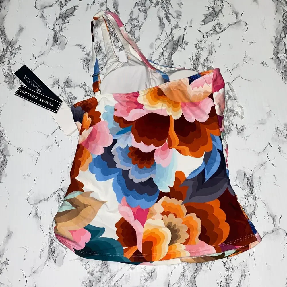 NWT La Blanca Island Goddess One Shoulder Keyhole Tankini Swim Top Women's 4